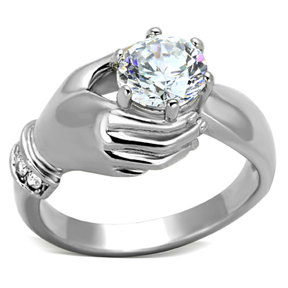 TK1230 - High polished (no plating) Stainless Steel Ring with AAA Grade CZ in C