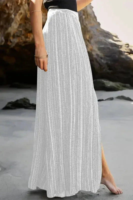 Миниатюра: White Striped Printed Slit Wide Leg High Waist Pants