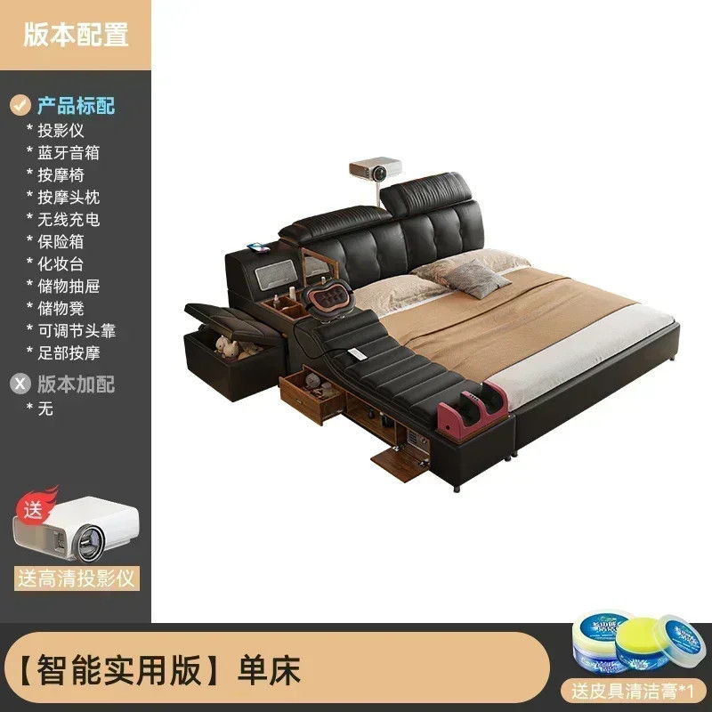 Miniatura: Queen Frame Multifunctional Bed Drawers Luxury Leather King Size