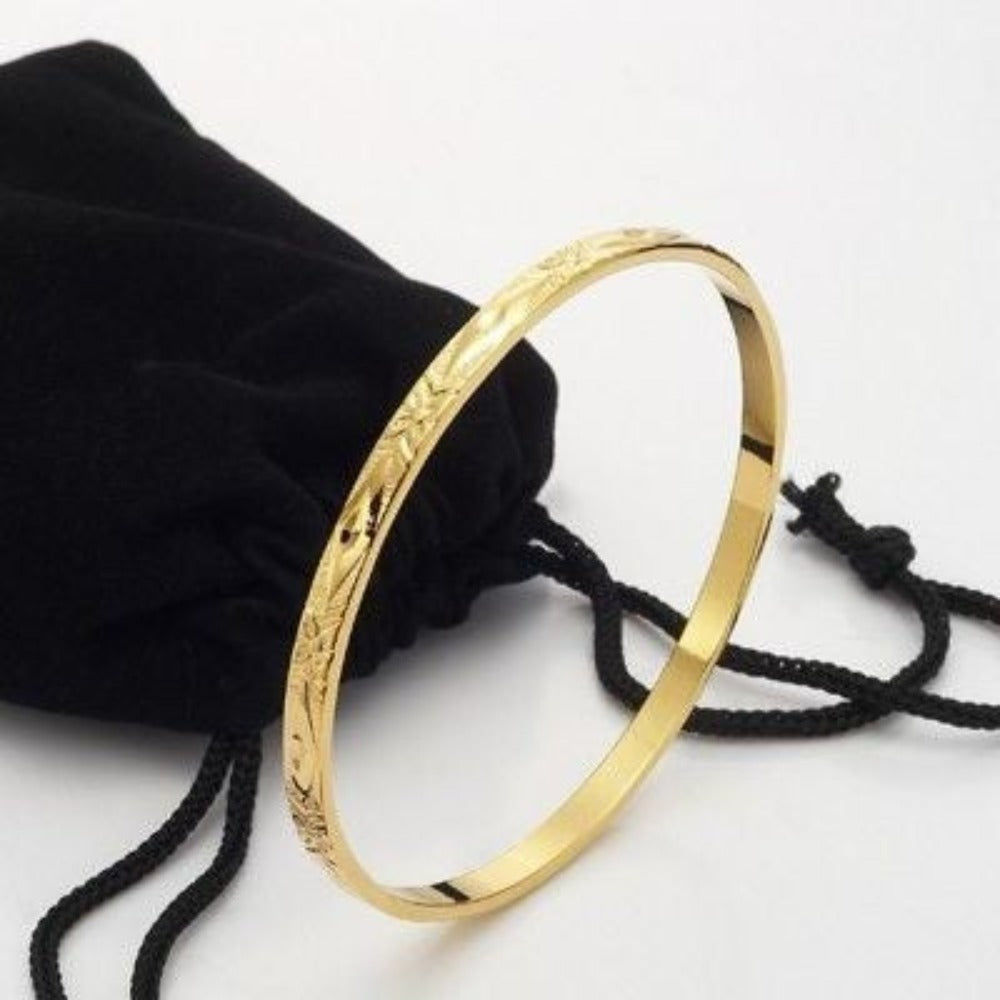 18ct Heavy Yellow Gold Plated Filigree Plain 4.5mm Bangle - USA Made