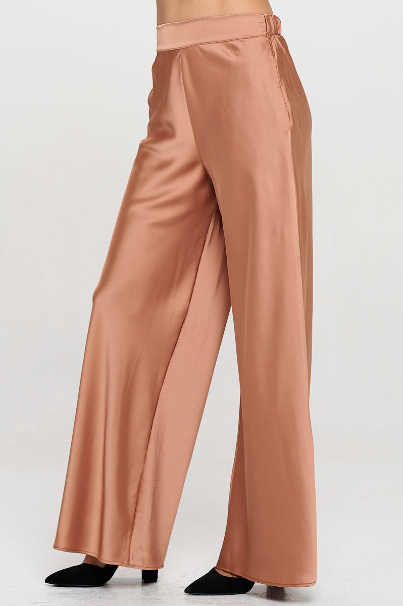 Miniature : Stretch Satin Pants with Elastic Waist and Pockets
