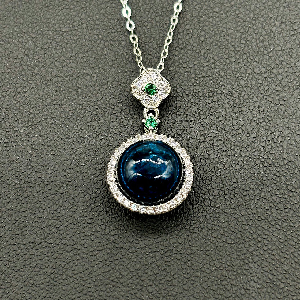 Miniature : Sterling Silver Crown Jewel Aroma Necklace - Navy | Energy & Healing | Diffuse o