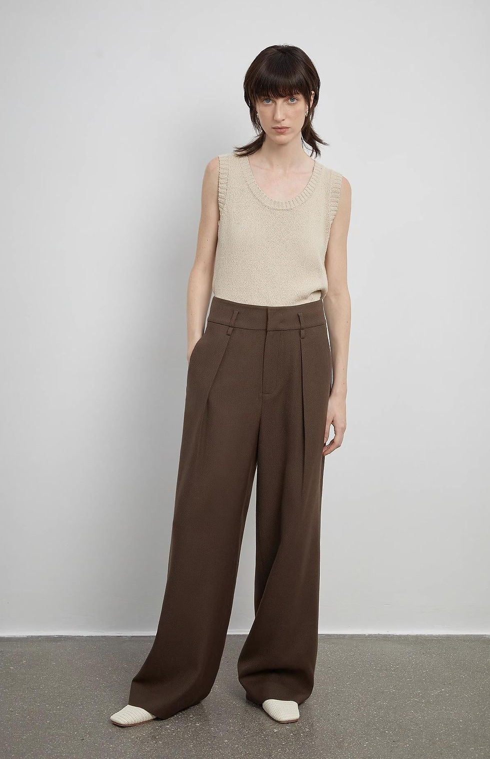 Миниатюра: Women's white straight casual wide waist drape floor-length wide leg pants