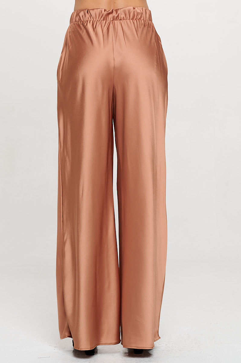 Миниатюра: Stretch Satin Pants with Elastic Waist and Pockets