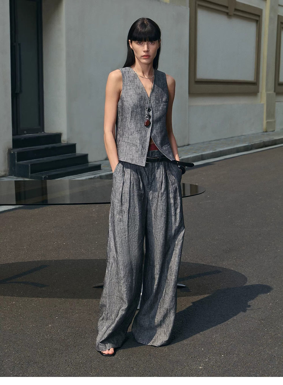 Thumbnail: "Old Money Space" Linen draped vest and straight trousers suit