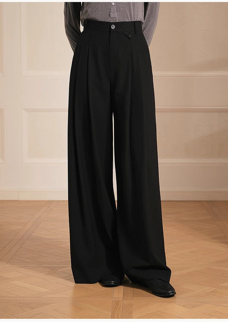 Miniatura: Merino wool blended double pleated wide-leg pants for women, versatile, drapey a