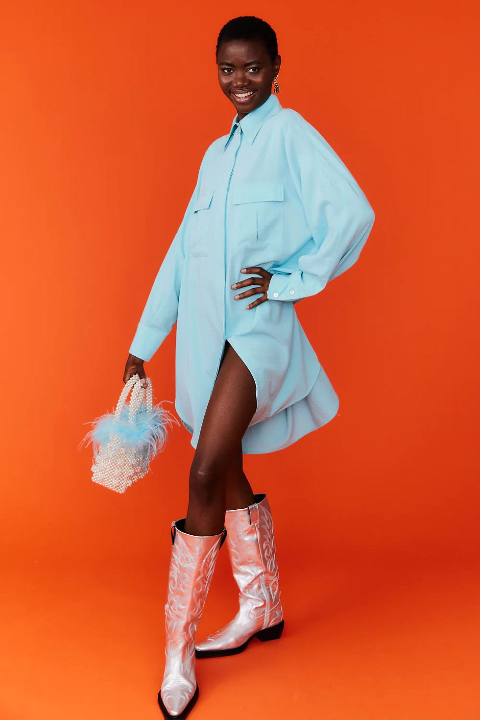 Thumbnail: Silk Blend Kate Blue Shirt Dress