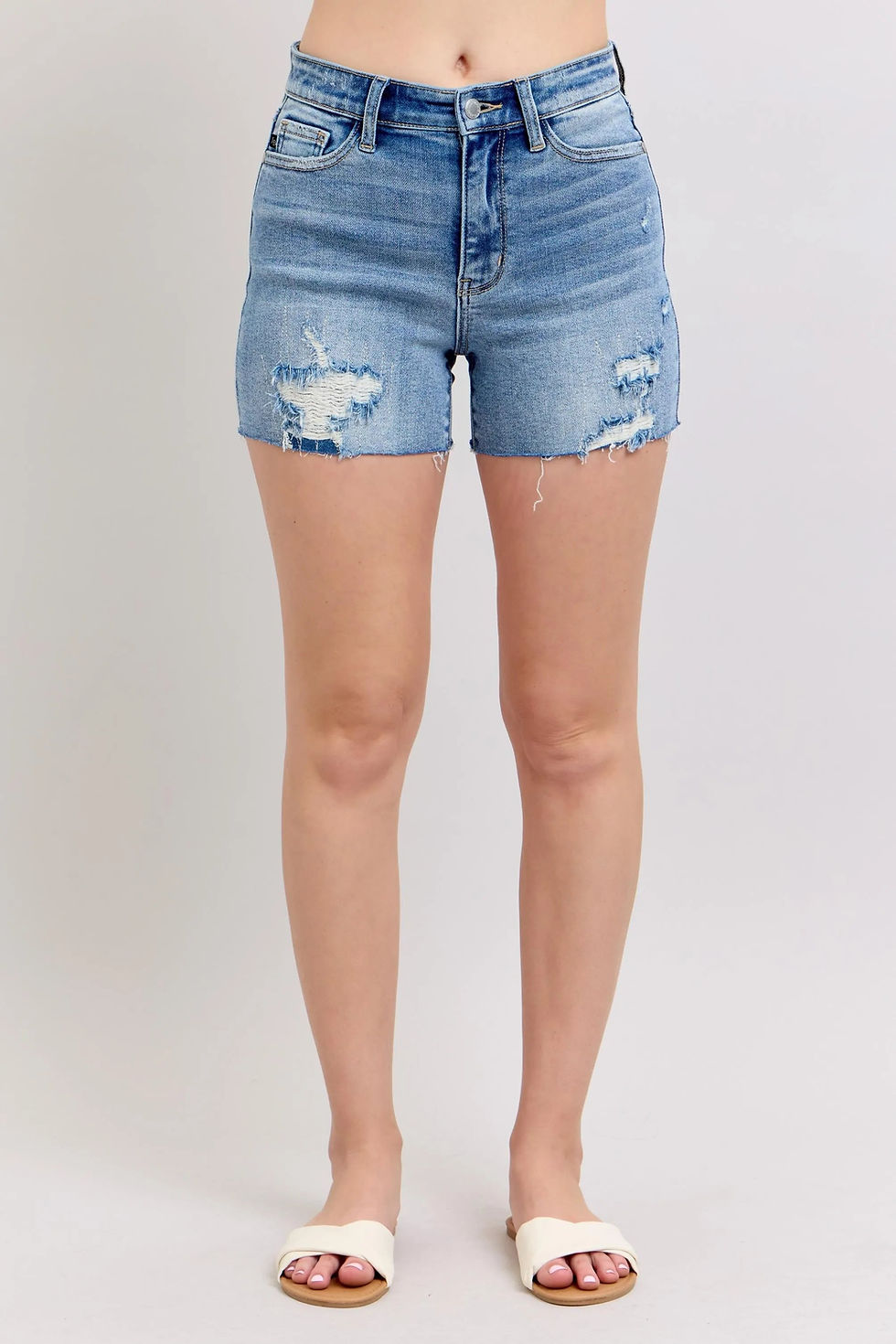 Judy Blue Full Size High Waist Denim Shorts W/stitch Over Destroy Detail Plus Si