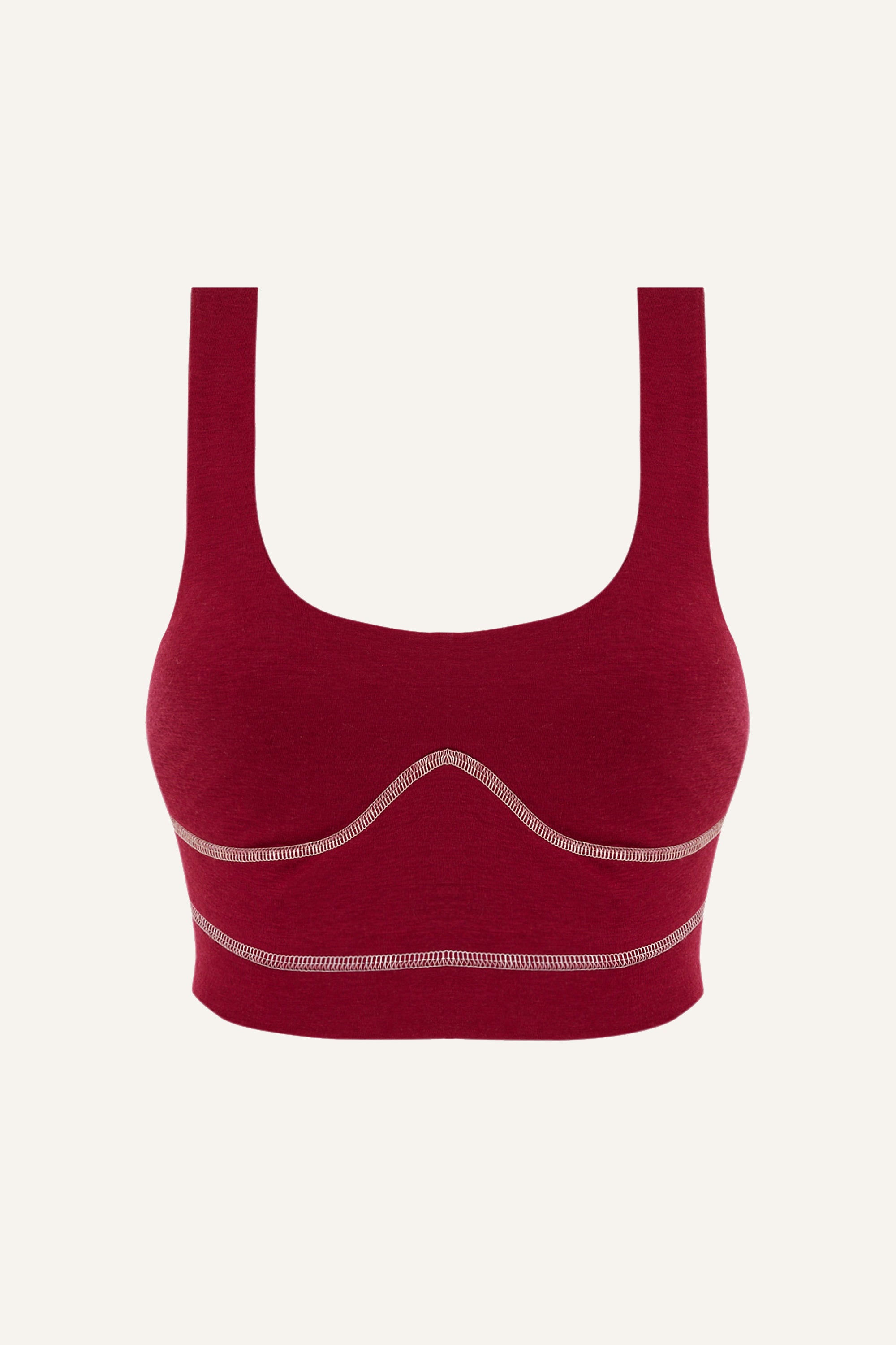 Women's Lyocell/Wool Sports Bra - Burgundy (Cream Thread)