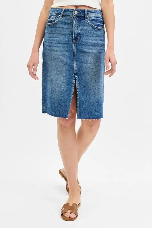Miniatura: RISEN Full Size High Rise Front Slit Pencil Skirts Plus Size