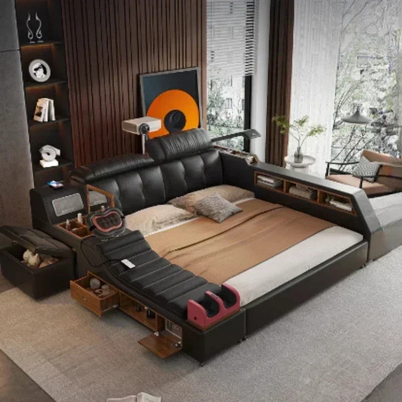 Miniatura: Queen Frame Multifunctional Bed Drawers Luxury Leather King Size