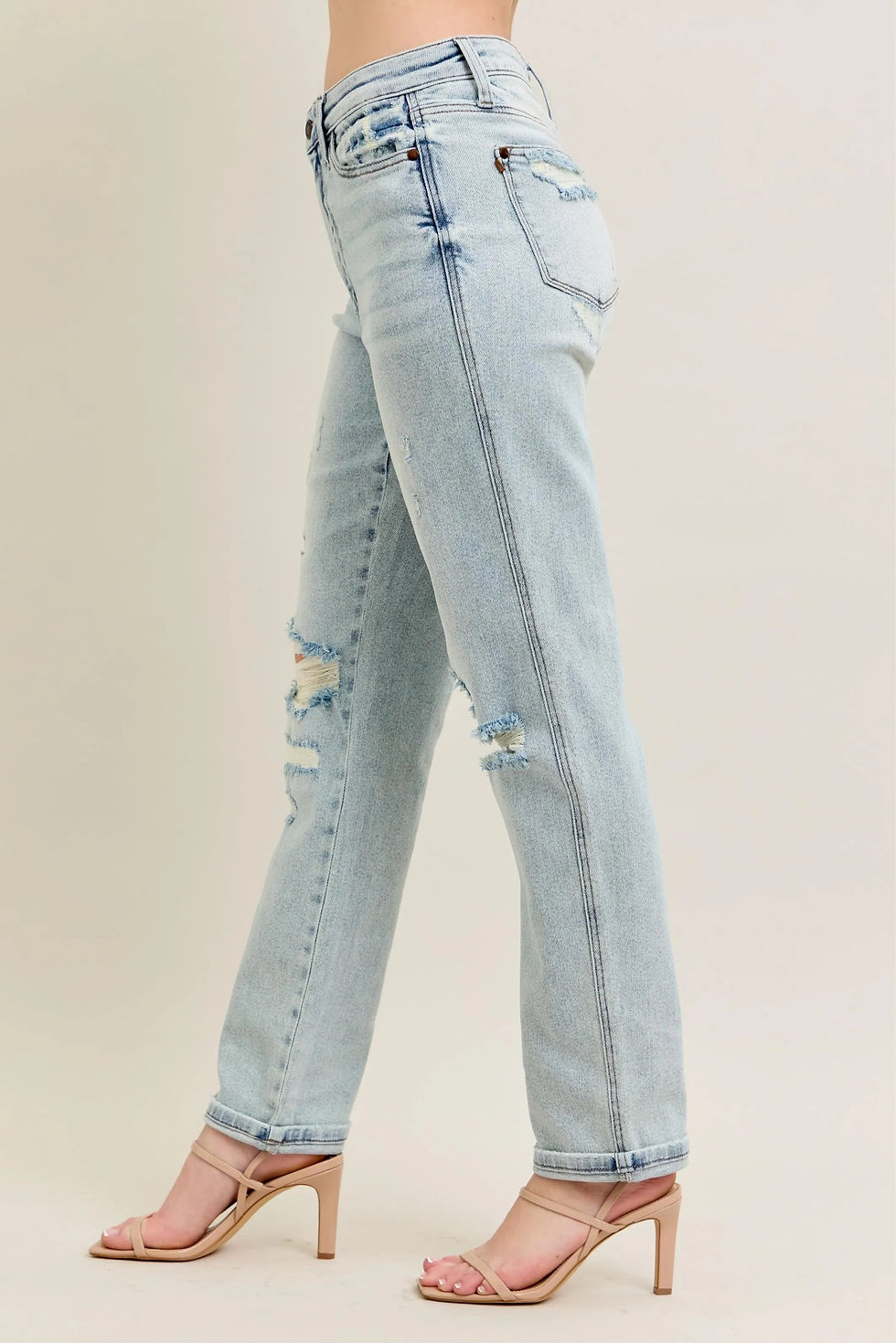 Миниатюра: Judy Blue Full Size Mr Repair Stitch Detail Destroy Single Cuff Bf Jeans Plus Si