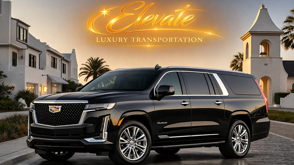 Elevate's Luxury Cadillac Escalade ESV, parked in Alys Beach, FL