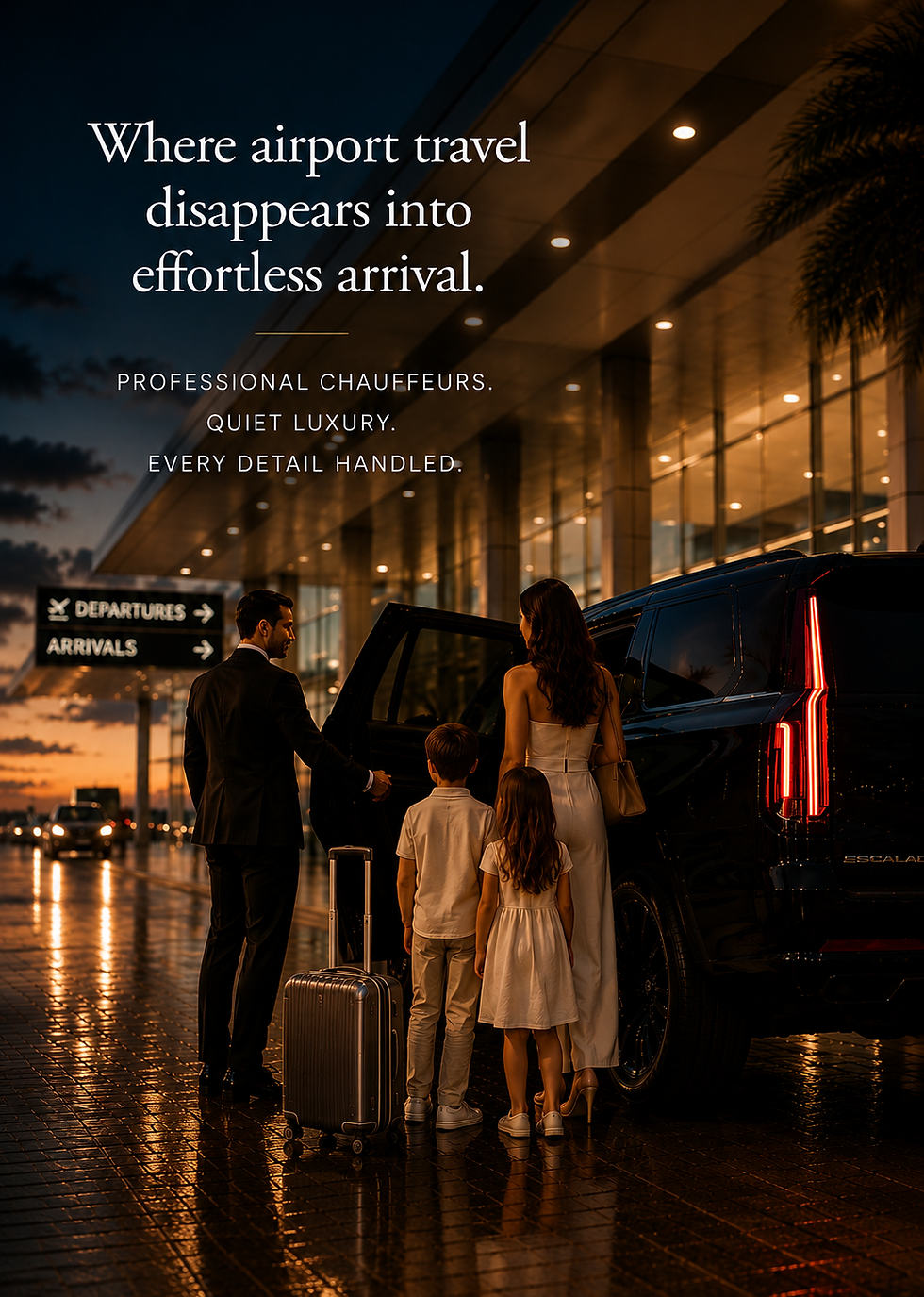 Elevates Chauffeur with clients getting into our escalade