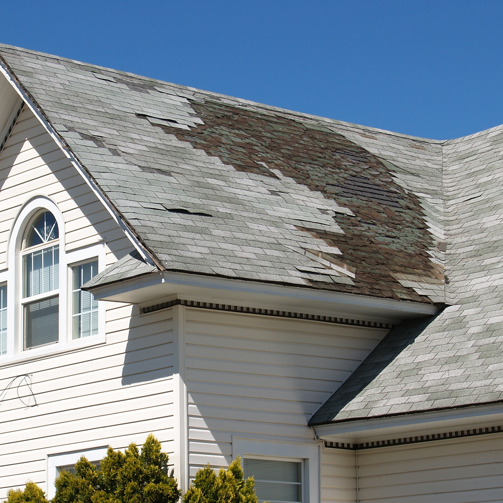 Damaged roof on a house