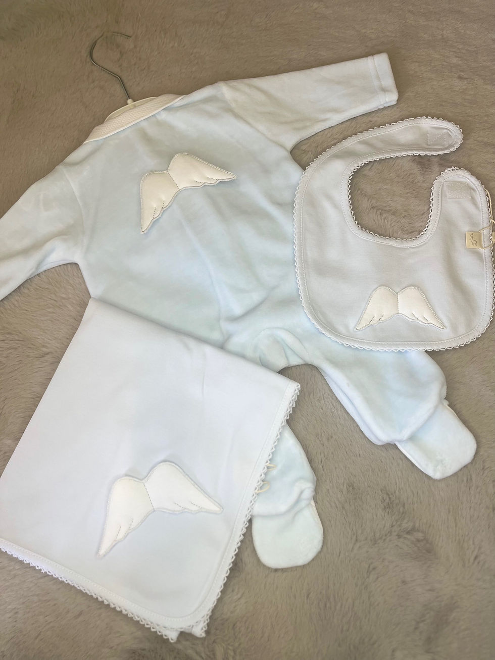 Thumbnail: Baby Gi Velour Angel Wing Blue Sleepsuit