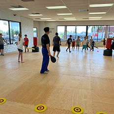 Kids enjoying active martial arts class