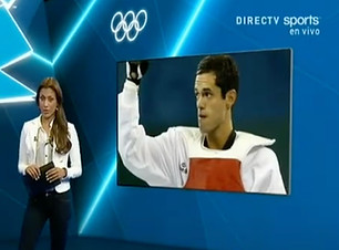 Peter Lopez DirecTV Sports Sponsorship. Newscaster is standing on left.