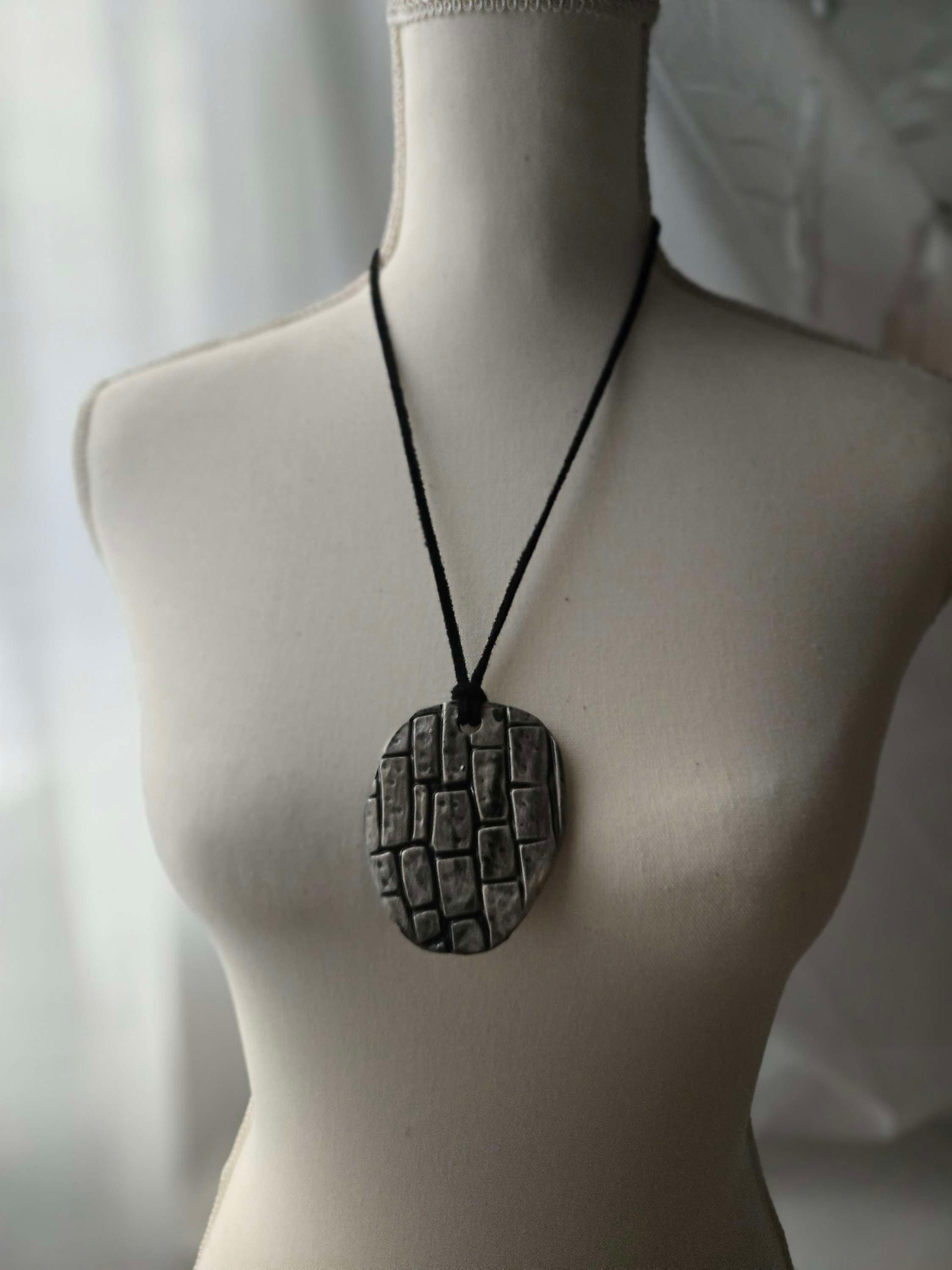 Grey Brick Impression Pendant Necklace