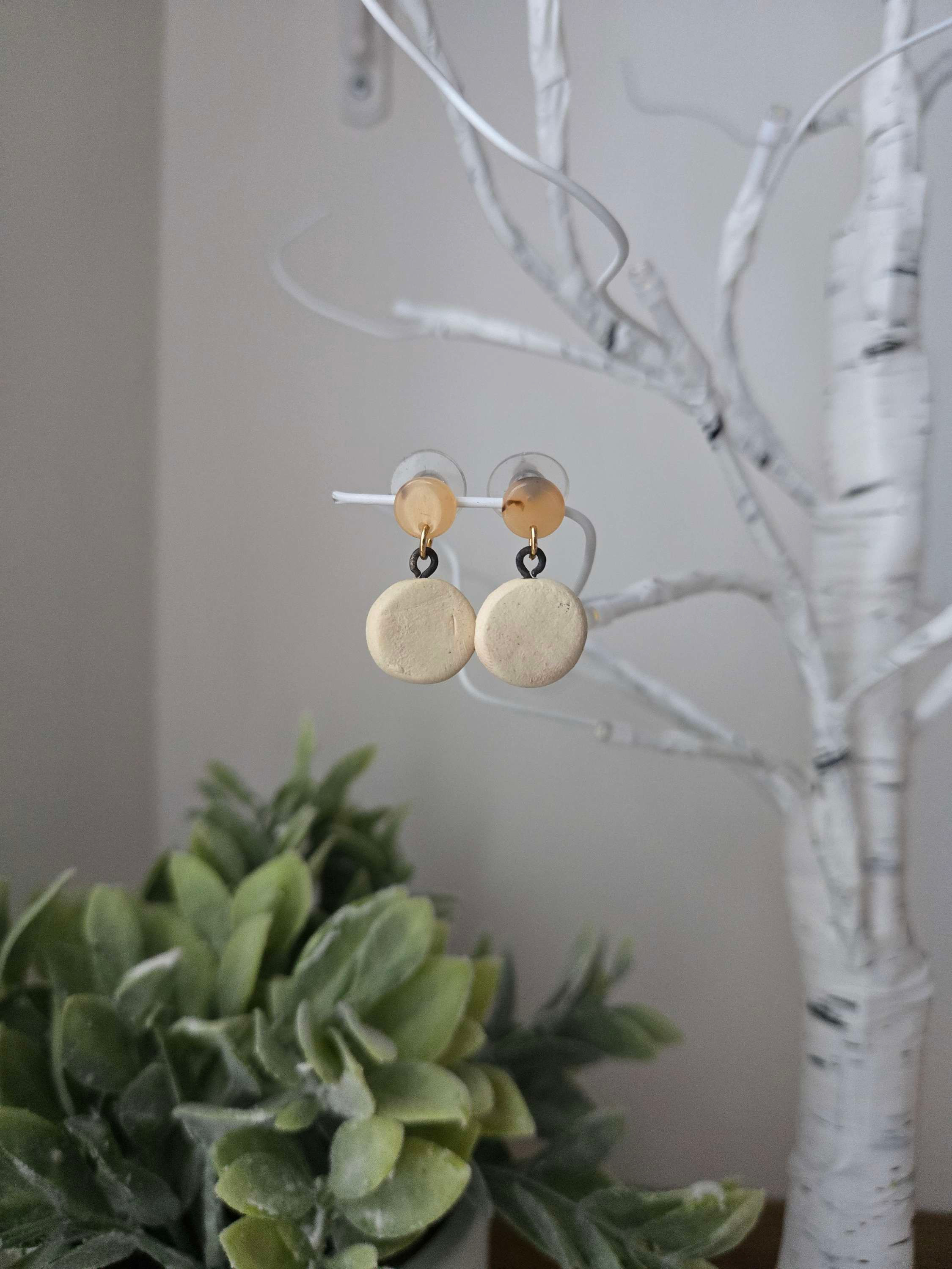 Tiny Resin and Raw Ceramic Earrings