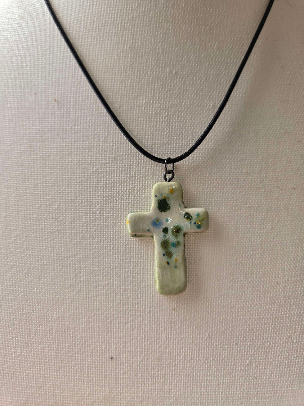 Thumbnail: Painted Ceramic Cross Necklace 