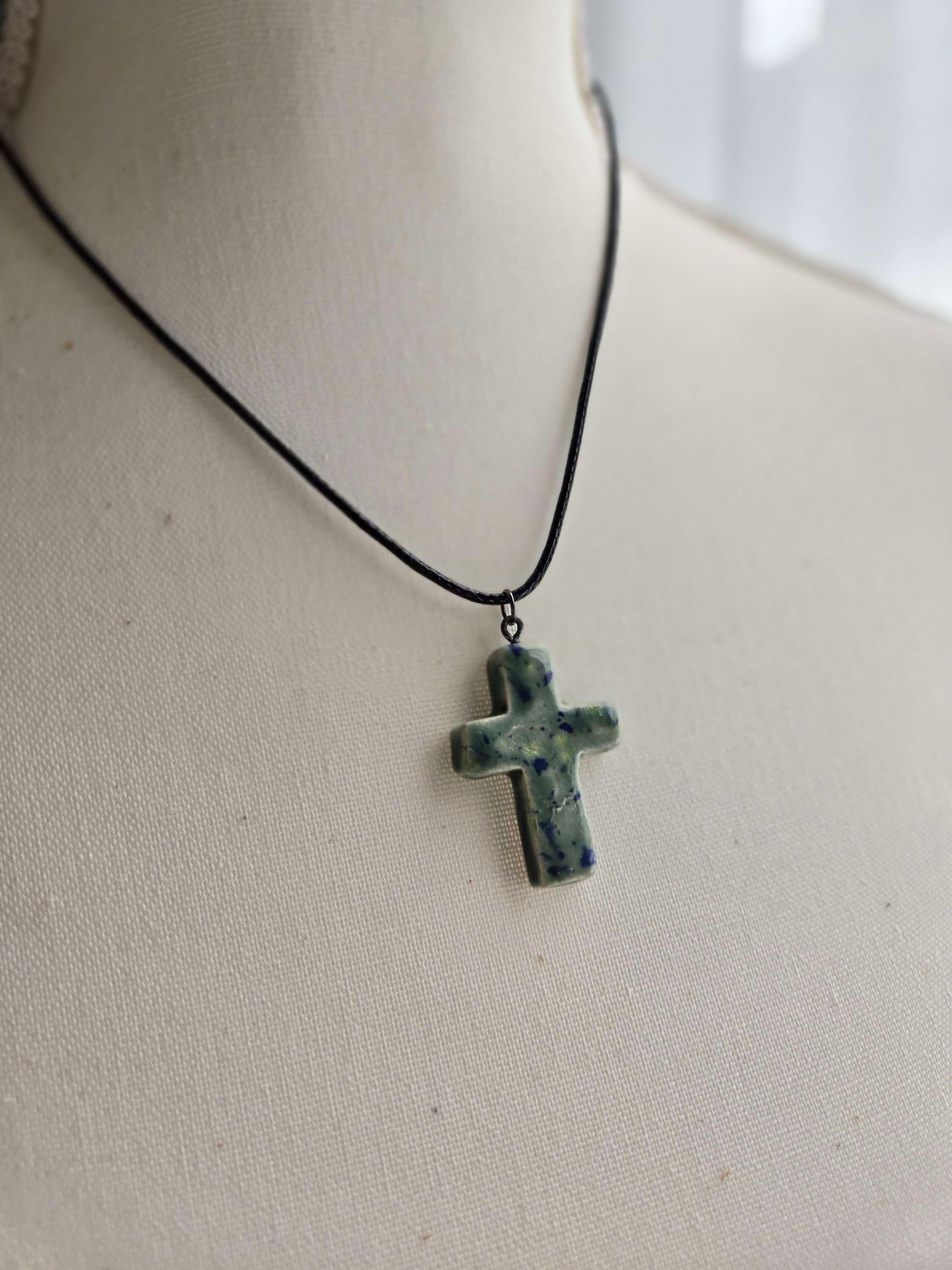Painted Ceramic Cross Necklace