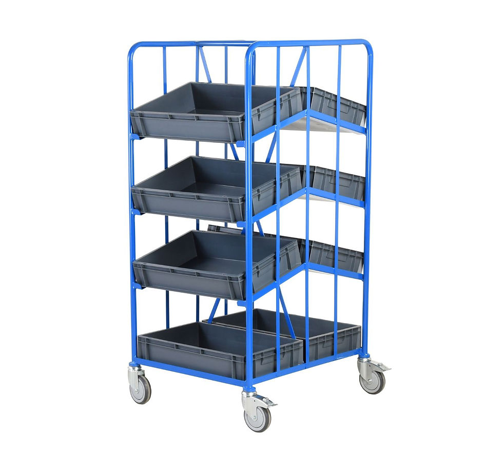Loadtek Mobile Tray Racks – Angled Euro Container Racks