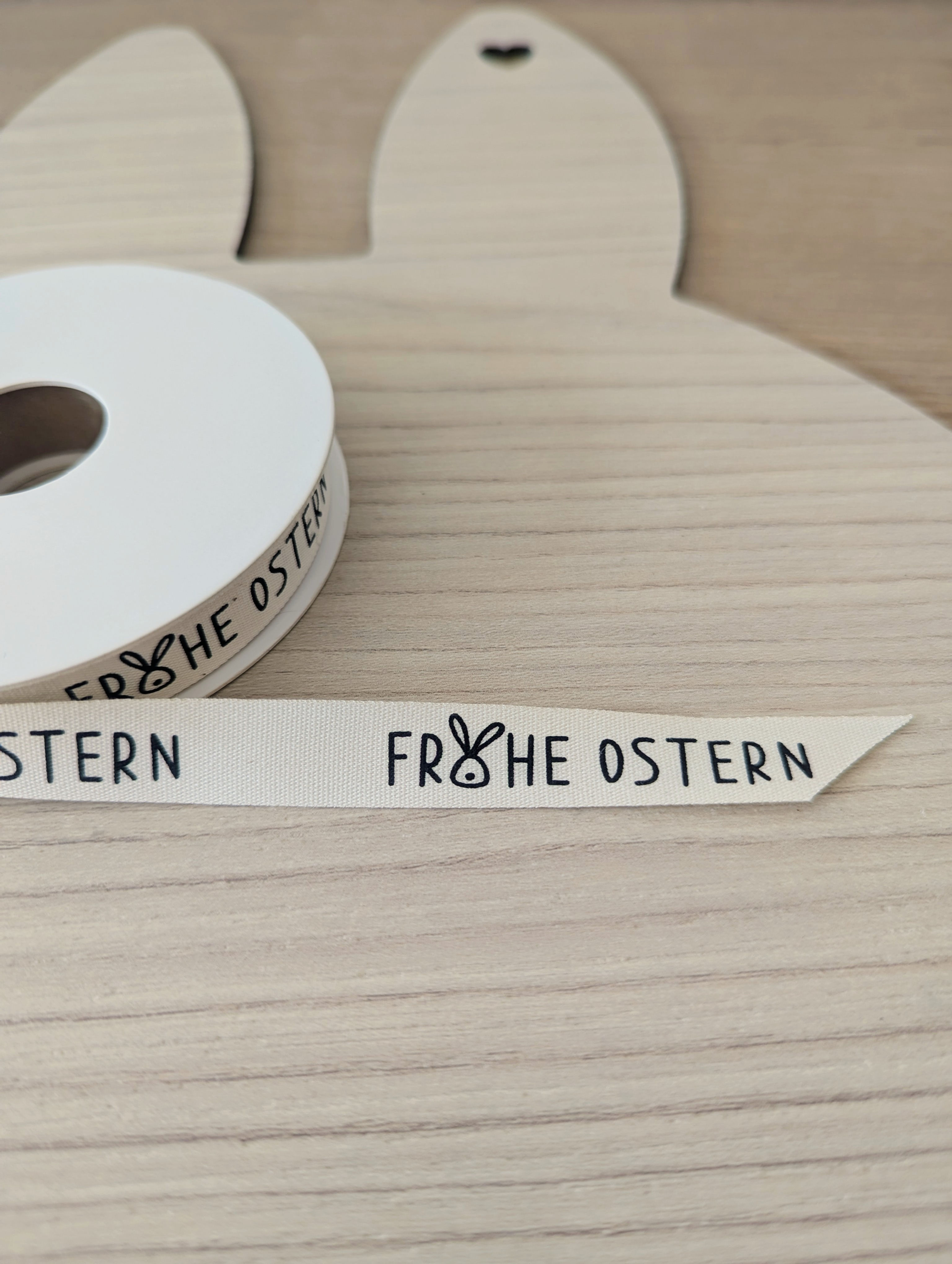 Dekoband "Frohe Ostern" naturfarben-Schwarz - 2m Stück - von Vivant