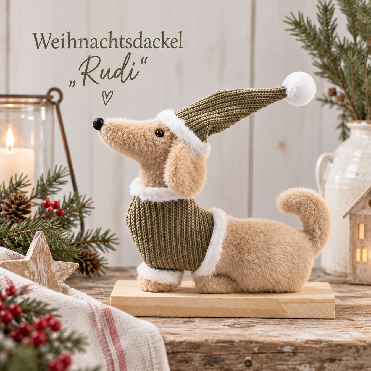 Dackel "Rudi" - 19cm x 19cm x 6cm - Weihnachtsdackel von Florissima