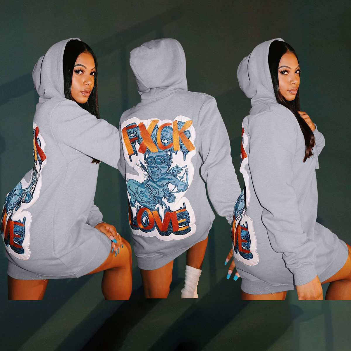 Oversized Hoodie Dress Chic Graphic Back High Street Sweatshirt