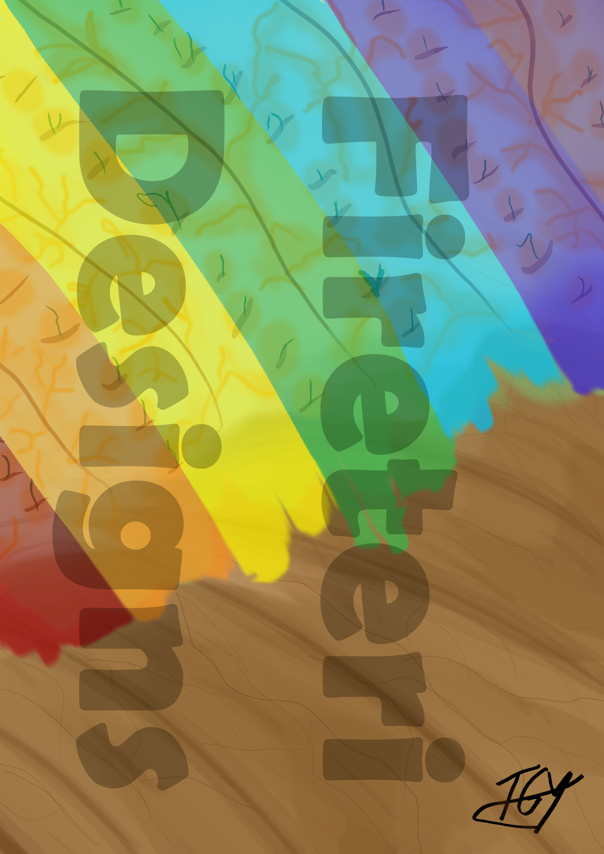 Rainbow designs over field and Well