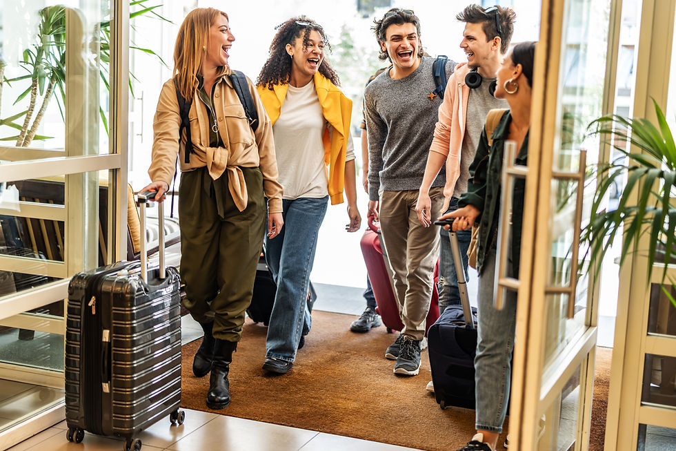 Guests connecting as they arrive for a shared
multi-day wedding experience