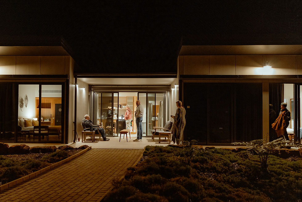Guests relaxing in the communal area of a KVBR cabin