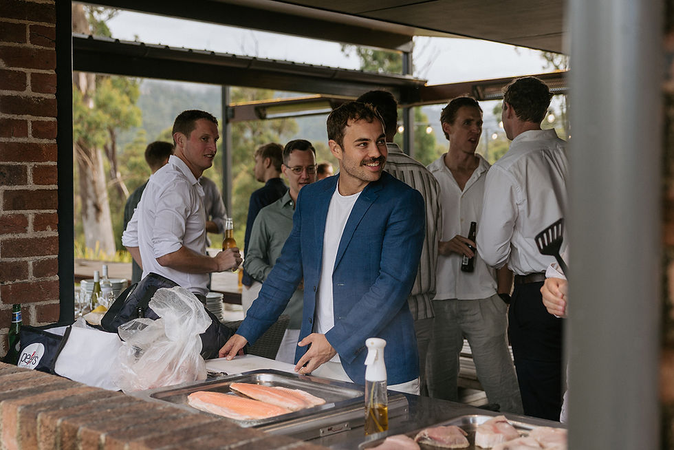 Guests enjoyinh a relaxed BBQ the night before a wedding at KVBR