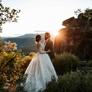 A couple at golden hour happily just married KVBR Wedding Venue NSW