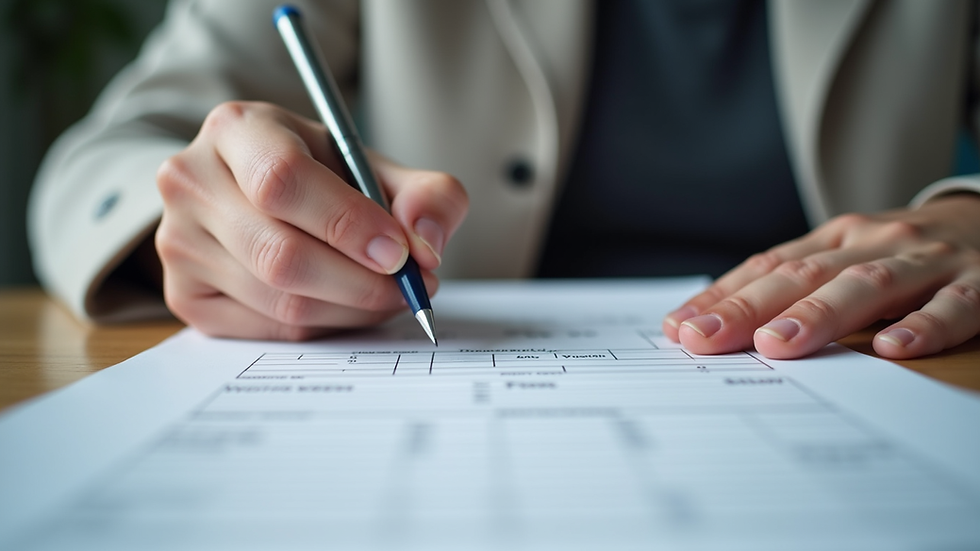 Close-up of a person filling out a residence permit application form