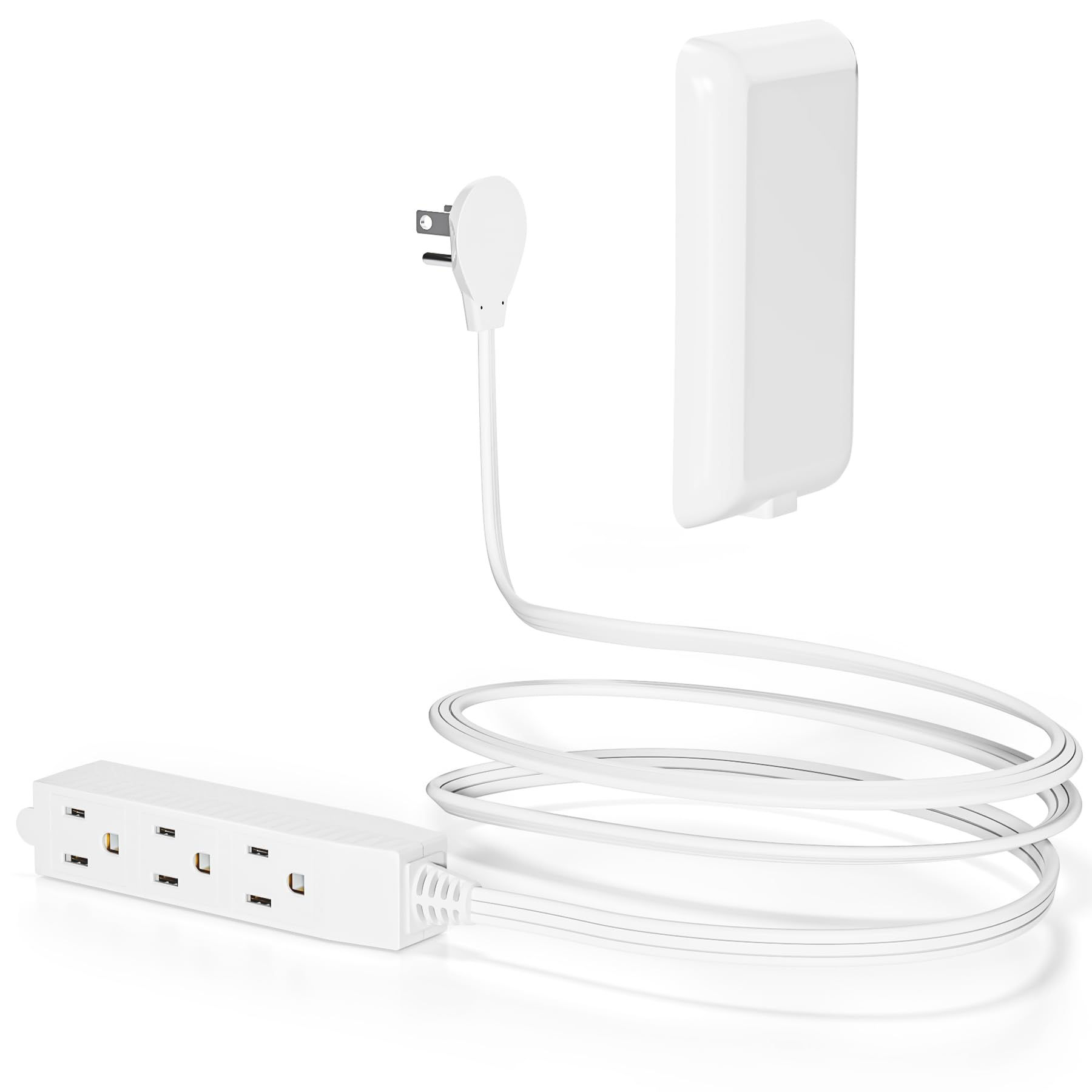Flat Plug Power Strip 3FT Extension Cord - Ultra Thin White Wall Outlet Extender
