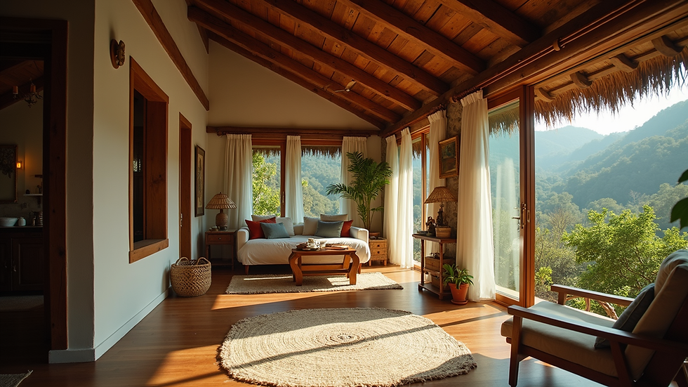 Eye-level view of a cozy rustic guesthouse in Paraty