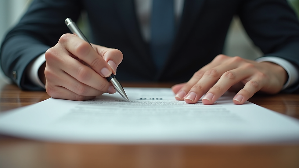 Close-up de contrato de trabalho assinado em mesa de escritório
