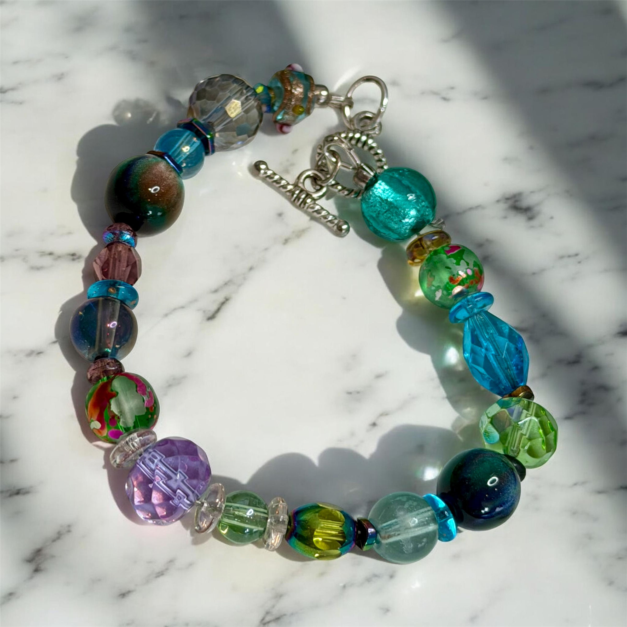 Deep Water Dream — One-of-a-Kind Art Glass & Crystal Bracelet