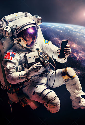 Astronaut in space using social media