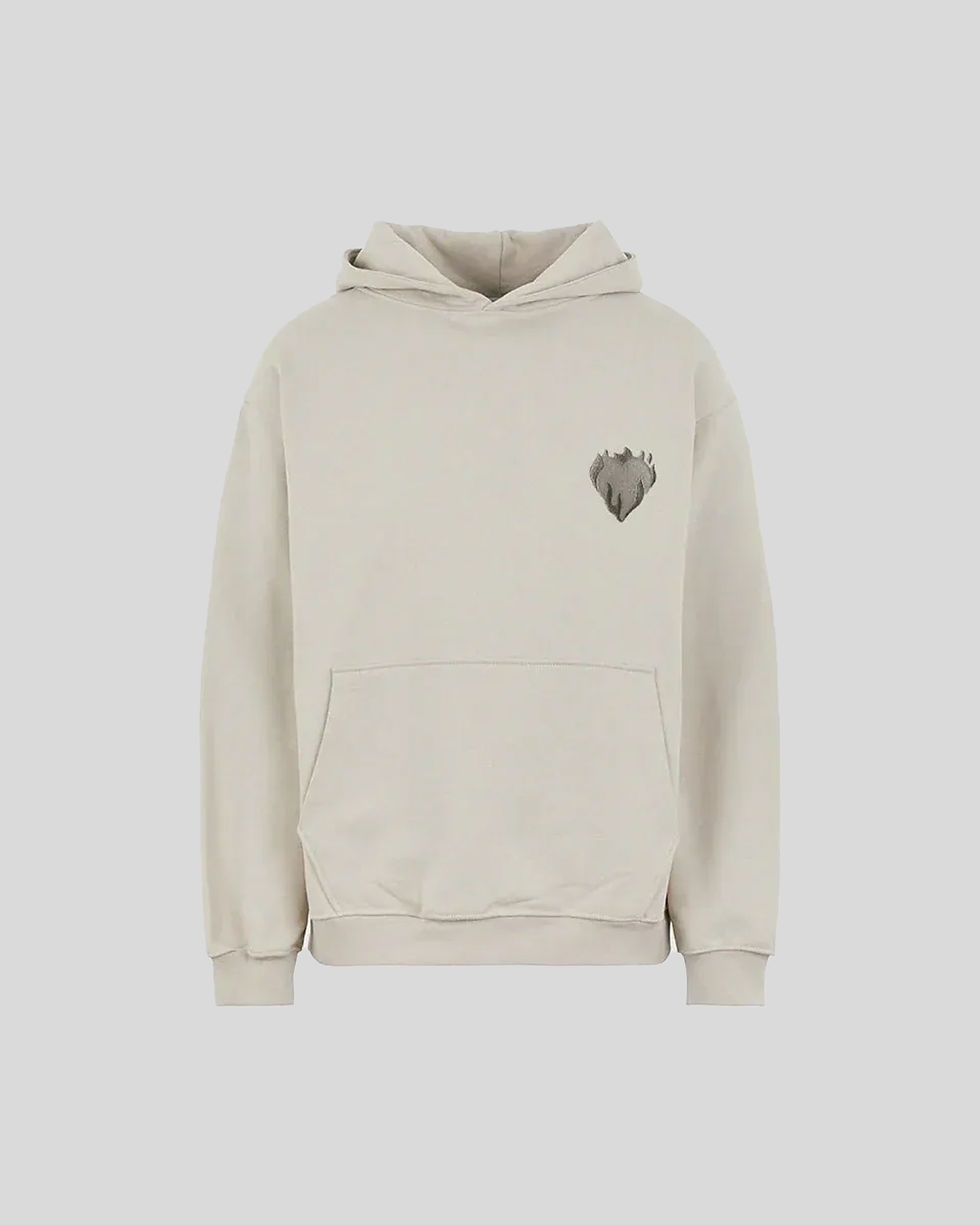 Áo hoodie màu be thêu hình trái tim tối màu
