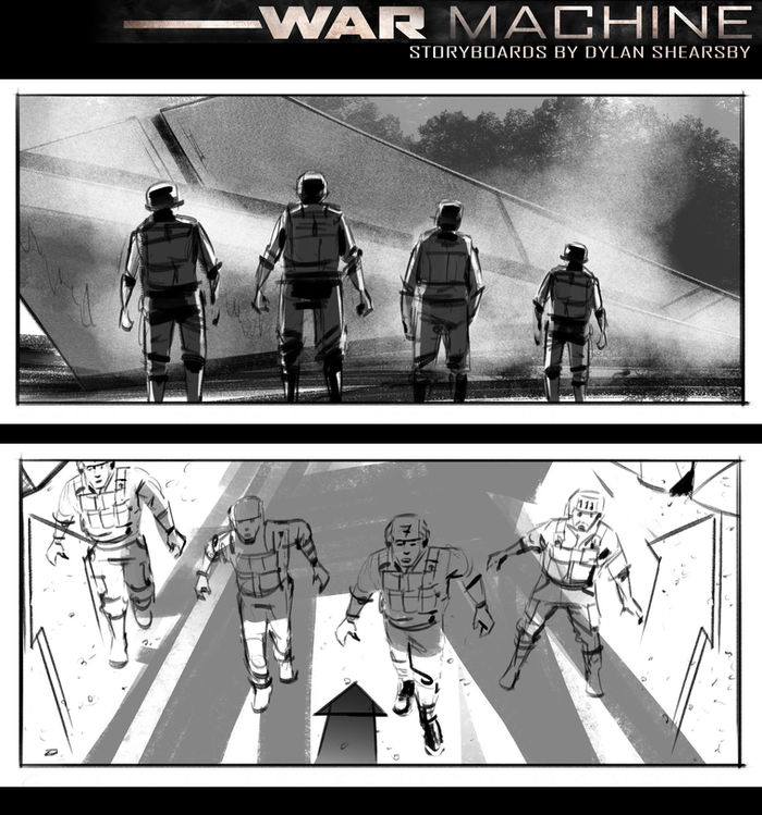 War Machine storyboard by Dylan Shearsby