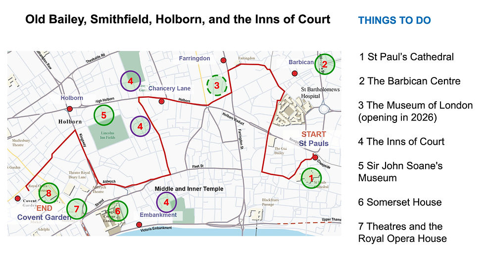 Map showing things to do along the route