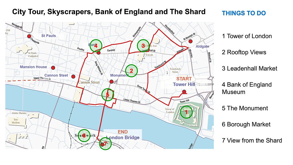 Map showing things to do along the route