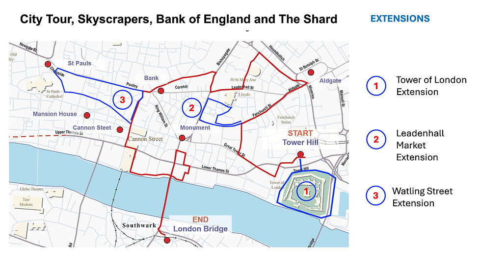 Map showing extensions to the route