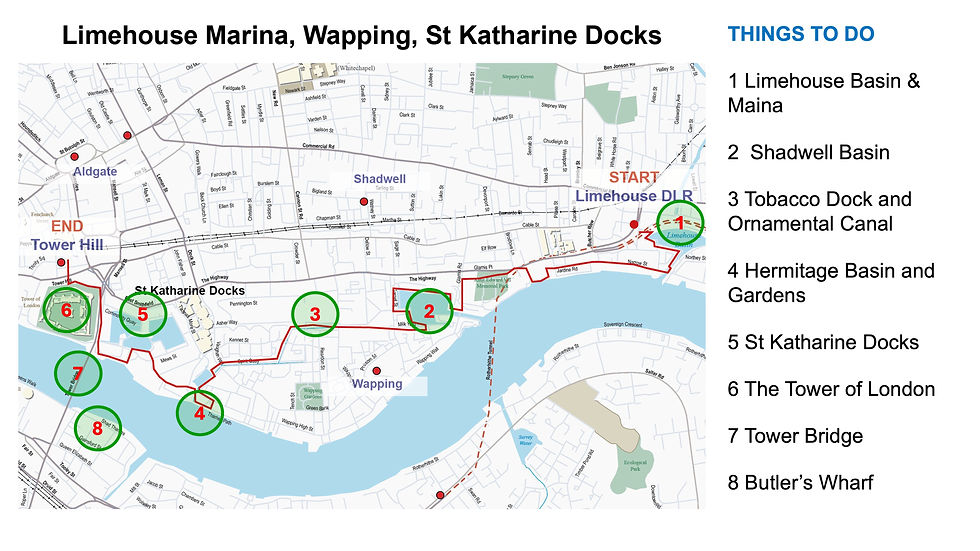 Map showing things to do along the route