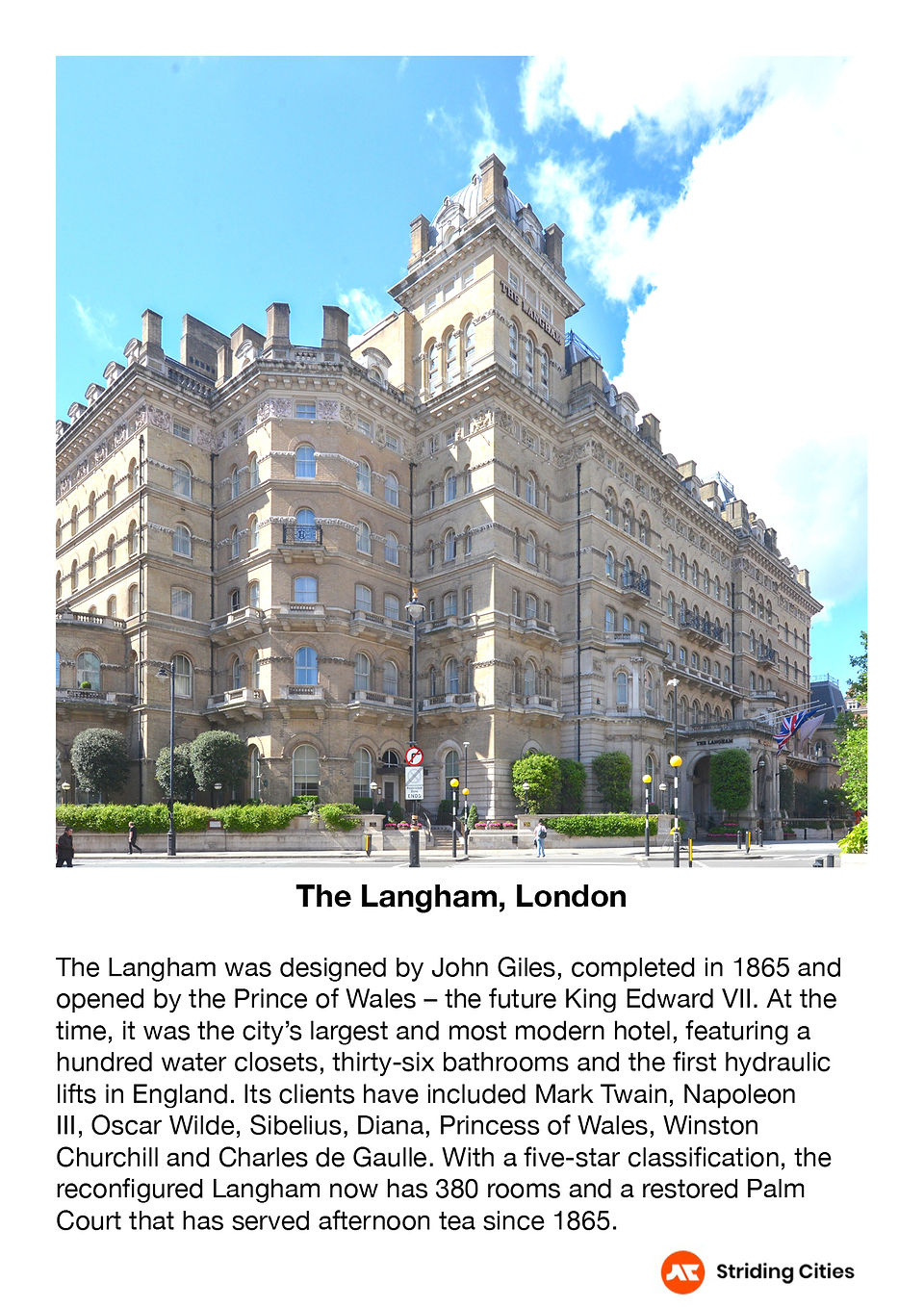 Front view of the Langham Hotel 