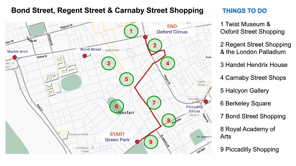 Map showing things to do along the route