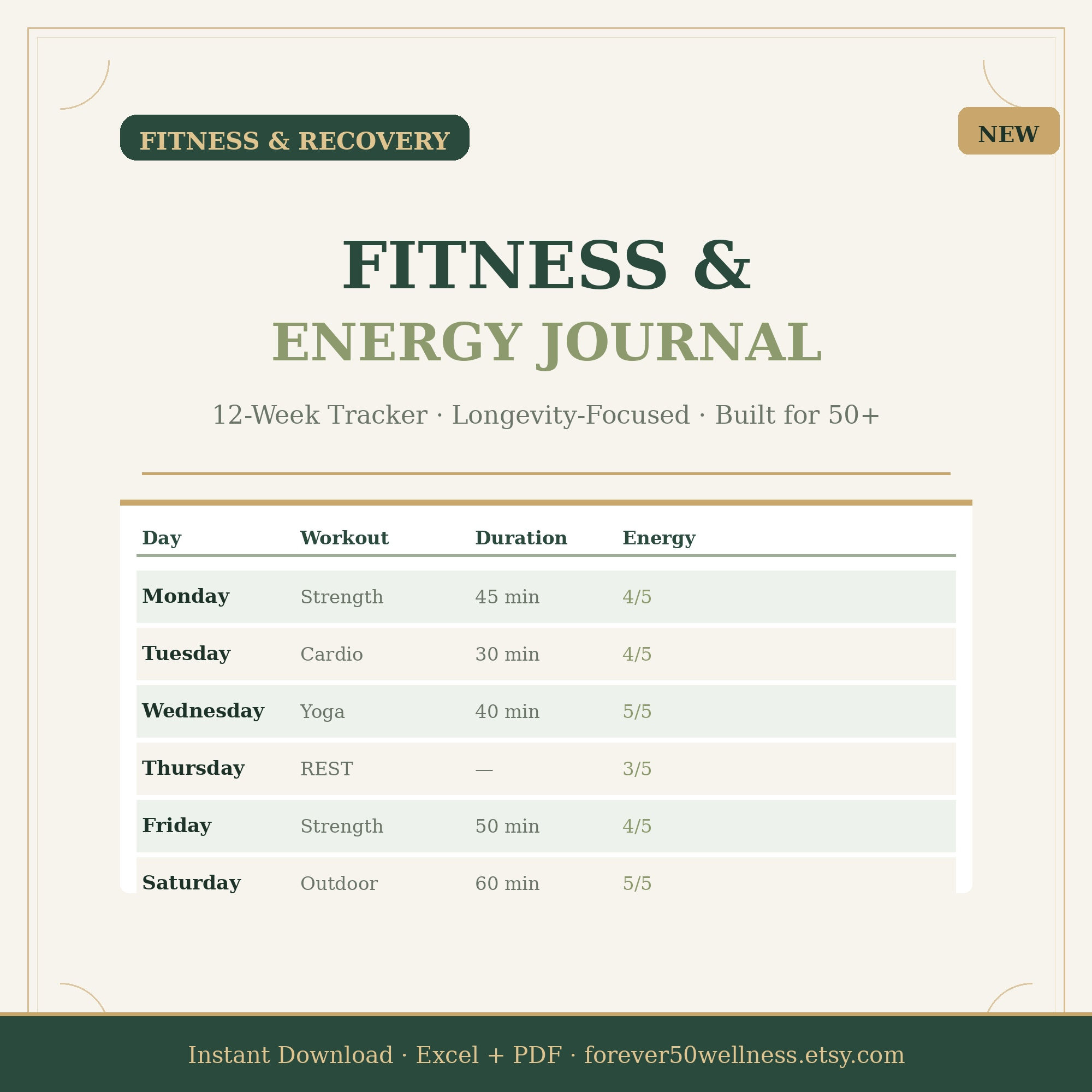 Fitness & Energy Journal for Women Over 50 | 12-Week Tracker (Digital Download)